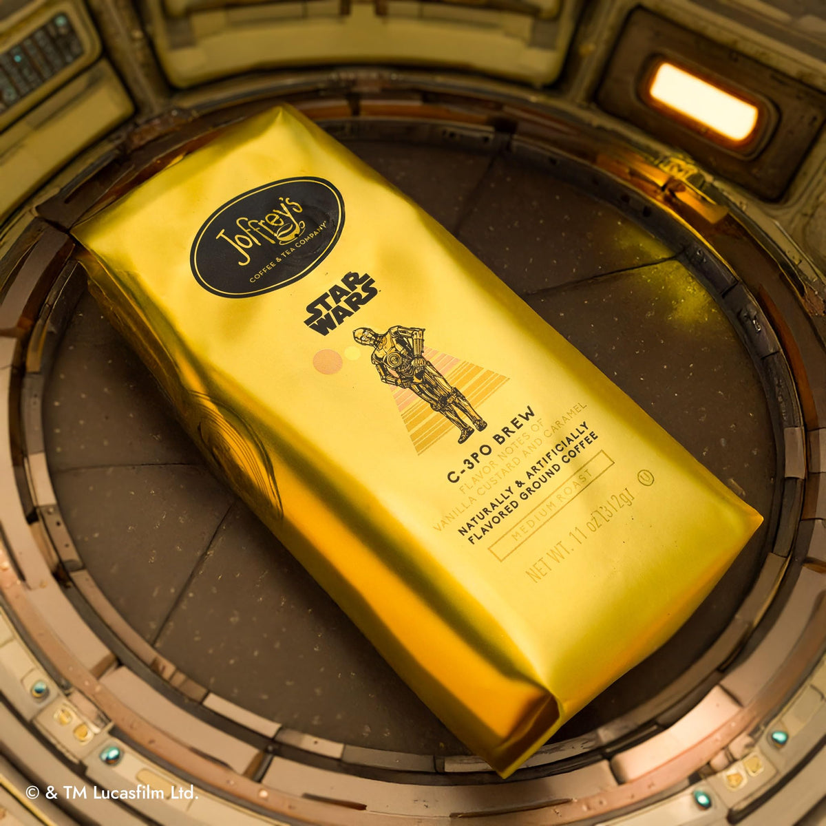Joffrey's STAR WARS C-3PO Brew steaming cup with creamy, smooth notes.