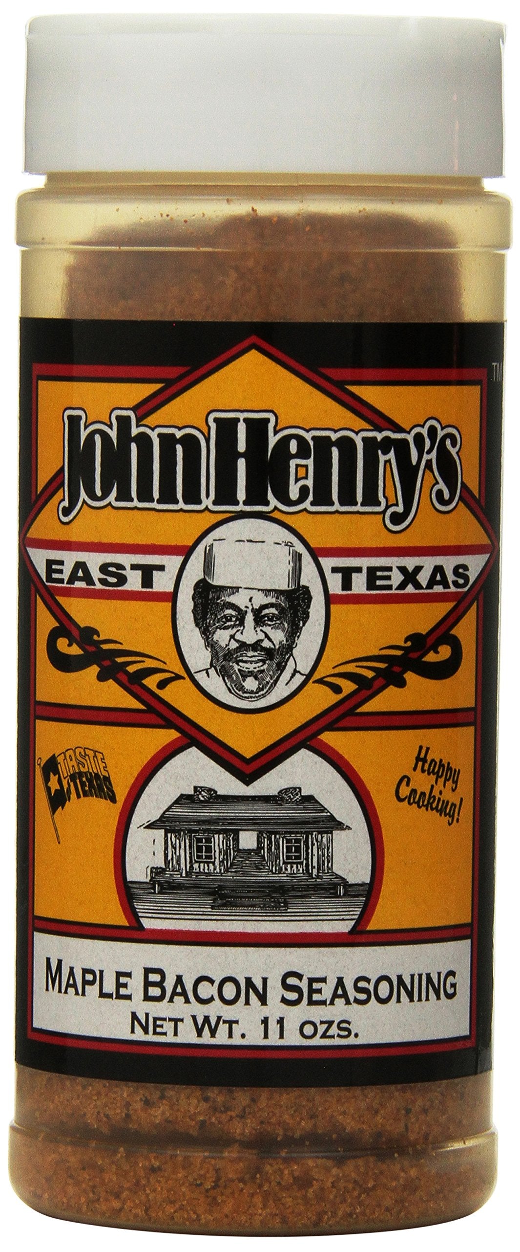 John Henry's Maple Bacon Seasoning bottle boosts chicken, pork, and fish with maple aroma.