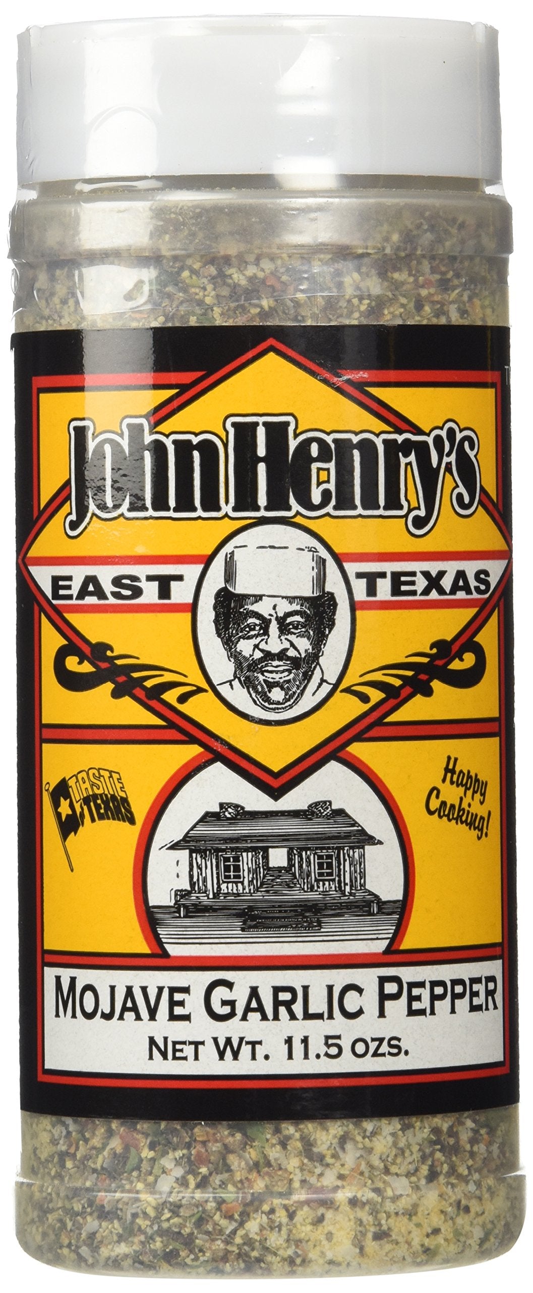 John Henry's Mojave Garlic Pepper Rub bottle enhances beef and seafood flavor during prep.