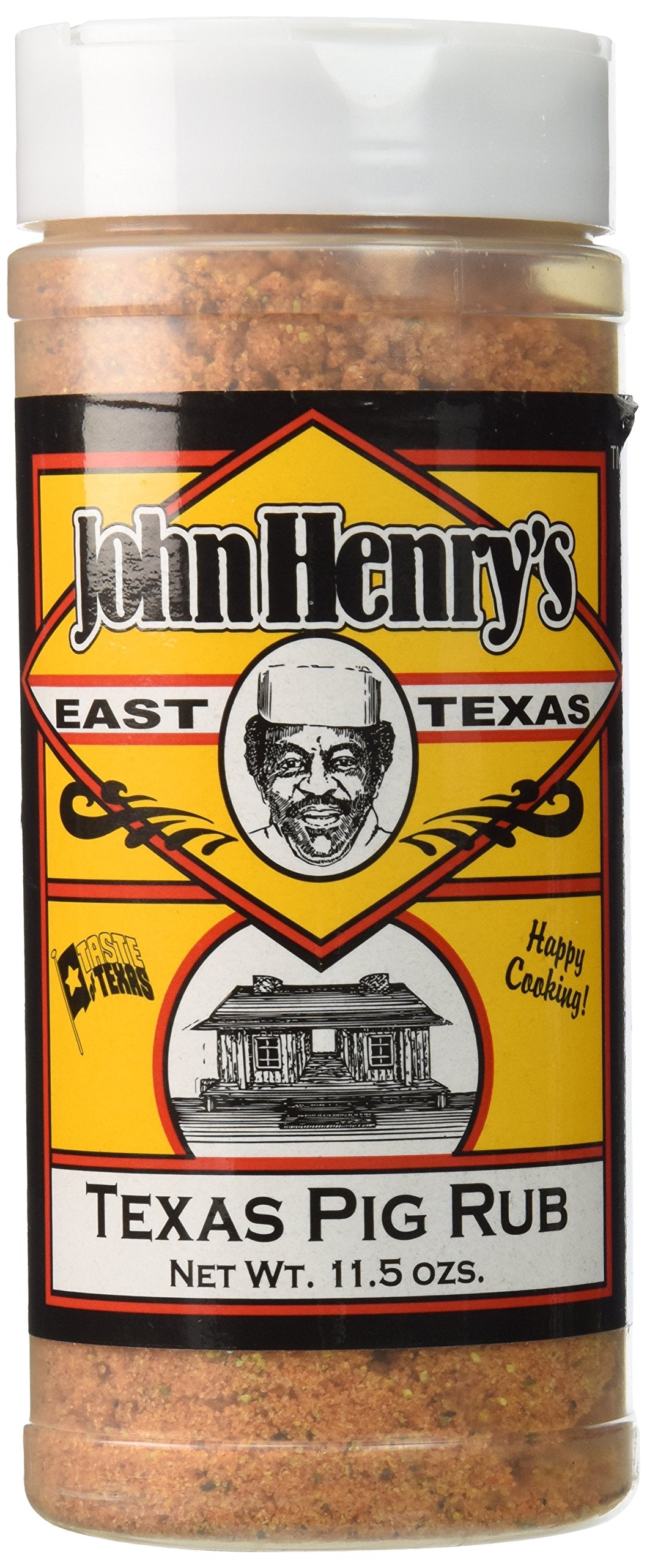 John Henry's Texas Pig Rub 11.5 oz jar, ideal for juicy, flavorful pork.