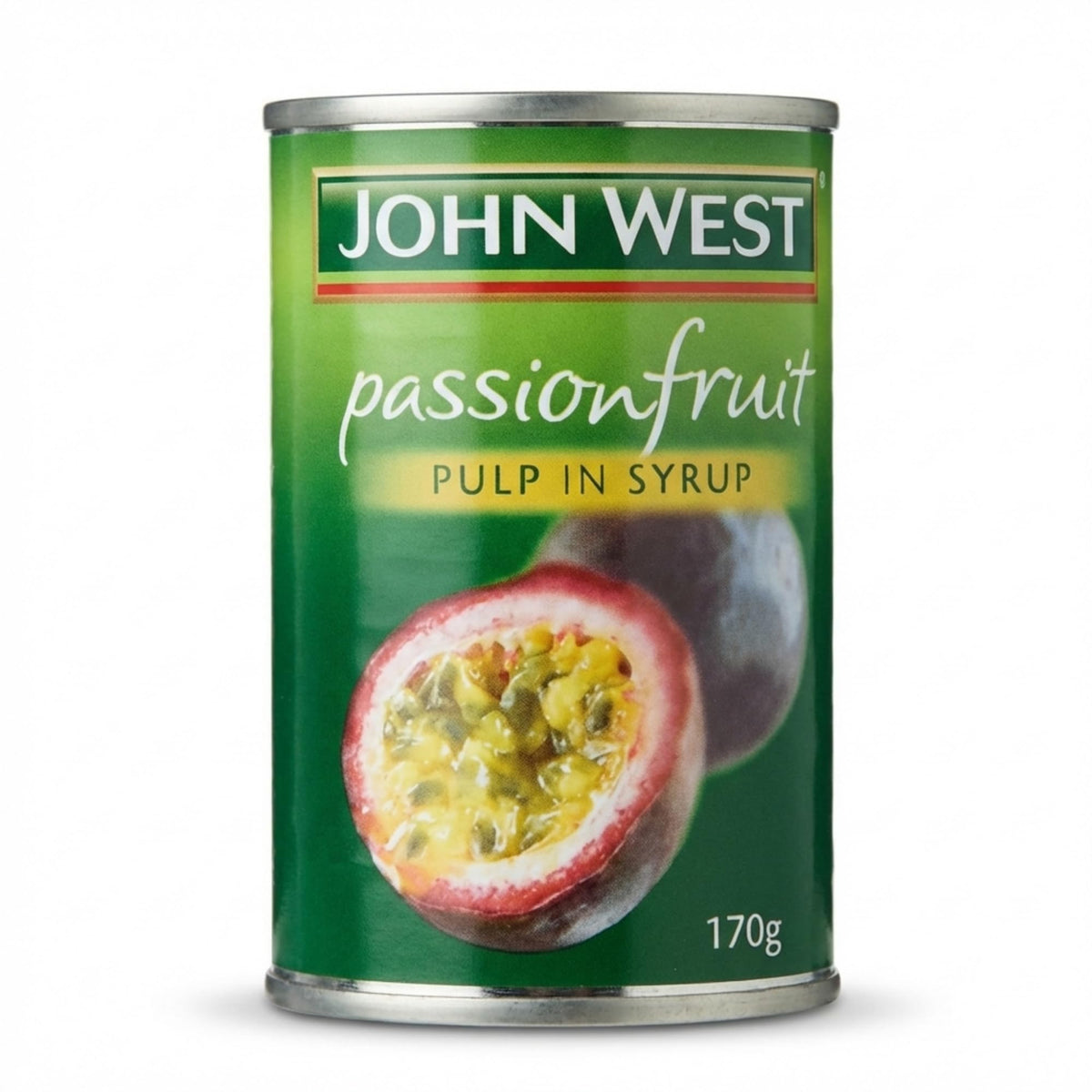 John West Passionfruit Pulp in Syrup bottle close-up for dessert topping