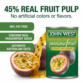John West Passionfruit Pulp Syrup on cheesecake to brighten fruit notes