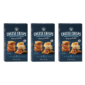 John Wm. Macy's CheeseCrisps bag close-up showing Asiago and Cheddar for premium snacking.