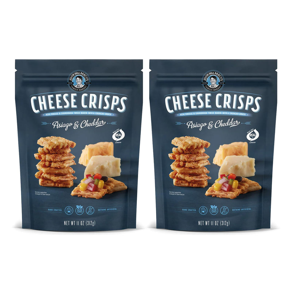John Wm Macy's CheeseSticks bag of Asiago Cheddar crisps for premium snacking.
