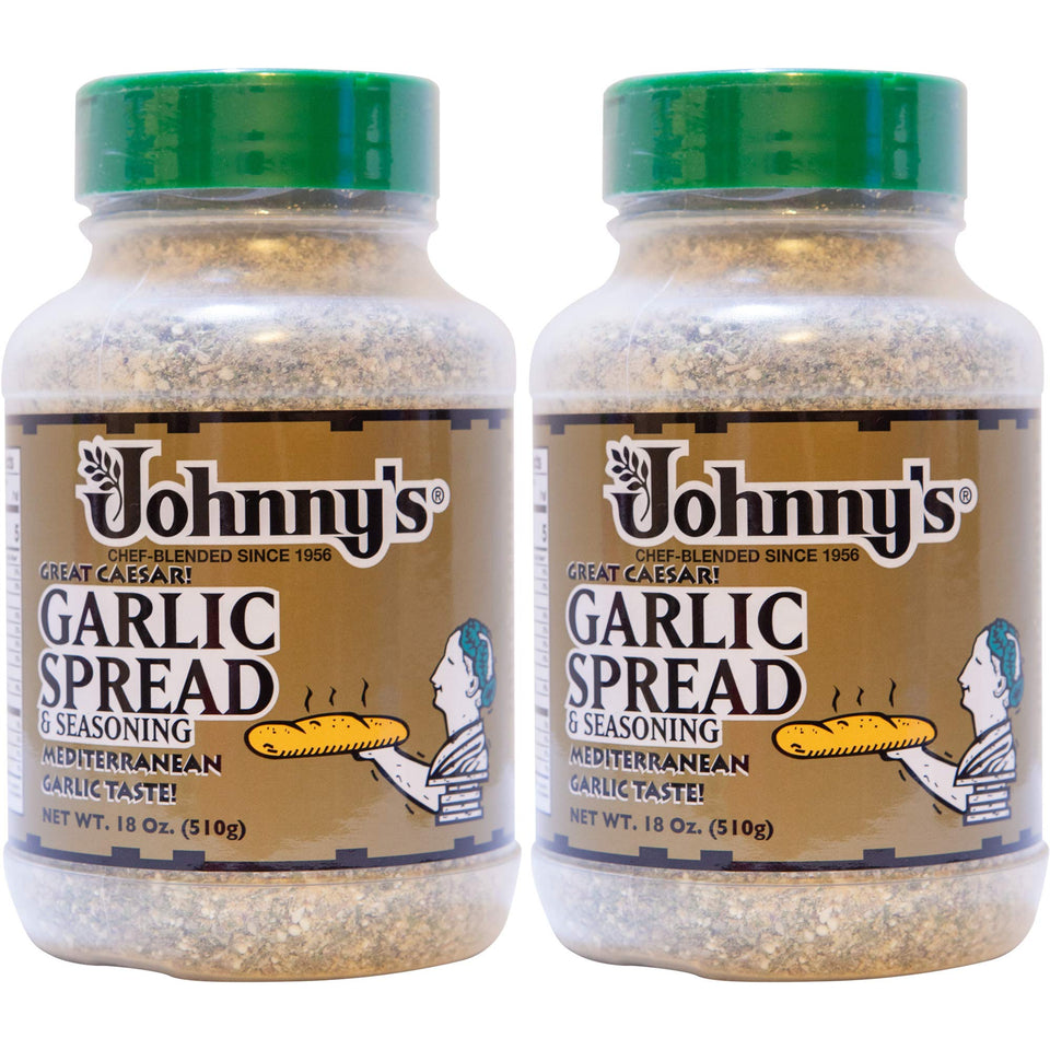 Johnny's Garlic Spread & Seasoning parmesan jar elevates sauces with rich garlic and Parmesan.