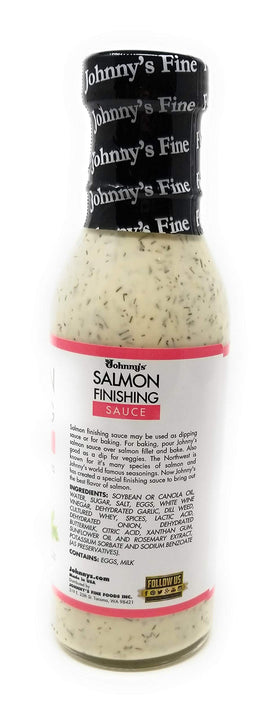 Johnny's Salmon Finishing Sauce drizzle over salmon for creamy dill flavor.