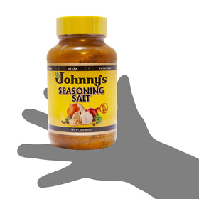 Johnny's Seasoning Salt kitchen scene suggests easy, flavorful everyday use.