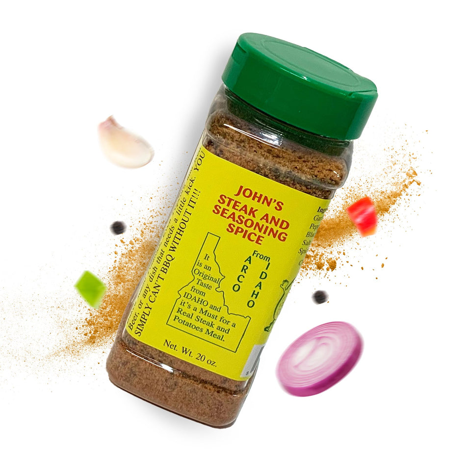 John's Steak and Seasoning Spice bottle front view highlighting original flavor for grilling versatility