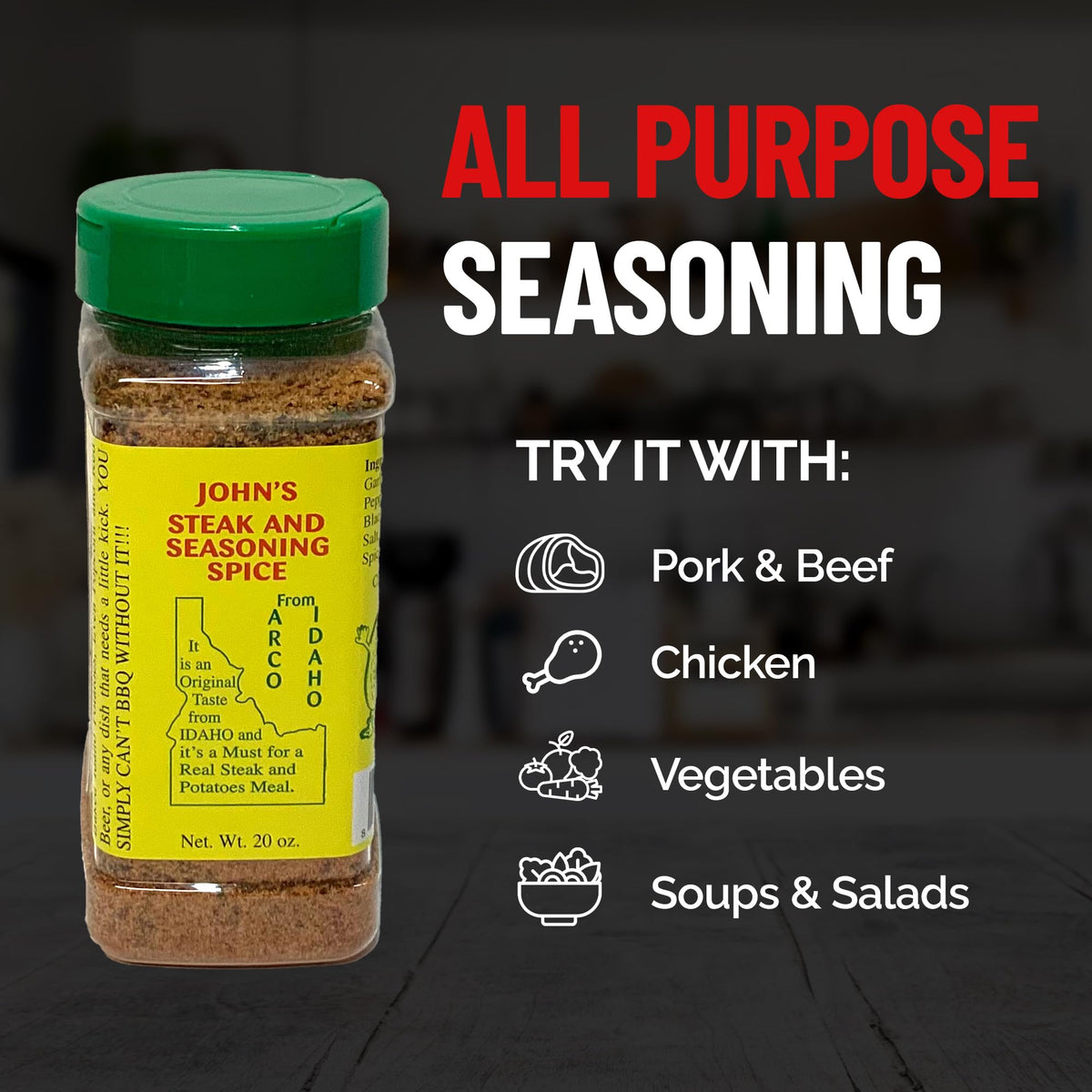 John's Steak and Seasoning Spice bottle size comparison 20 oz and 7 oz