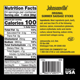 Johnsonville Summer Sausage Snack Sticks 1oz portions for easy portion control.