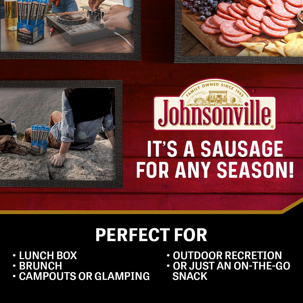 Johnsonville Summer Sausage Snack Sticks premium pork beef blend delivers savory flavor.
