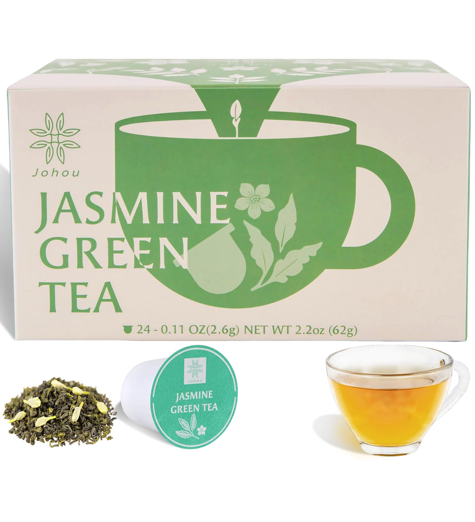 Johou Jasmine Green Tea Pods for Keurig with rich floral aroma for a calming moment.