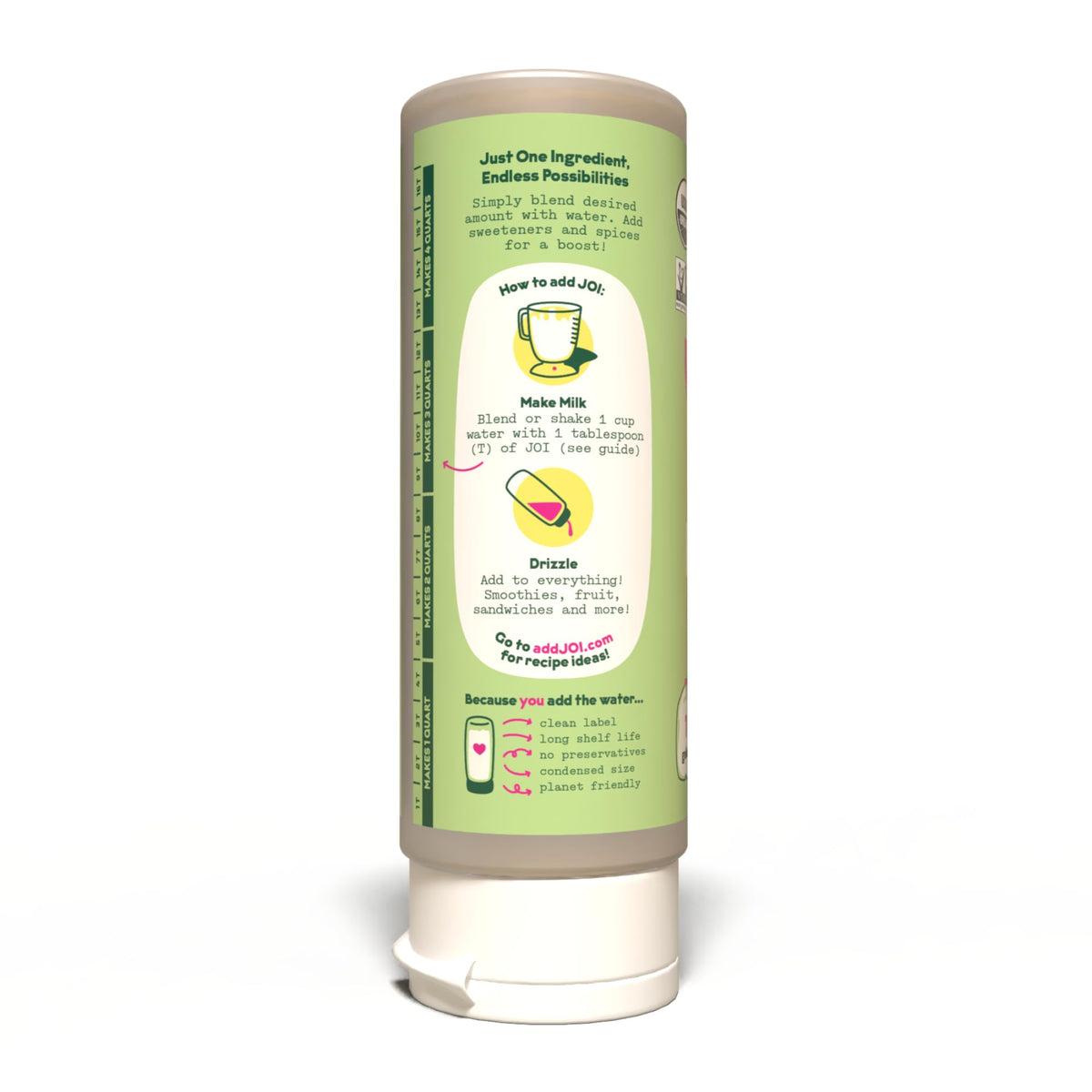 9-ounce JOI pouch highlights pantry-friendly packaging.