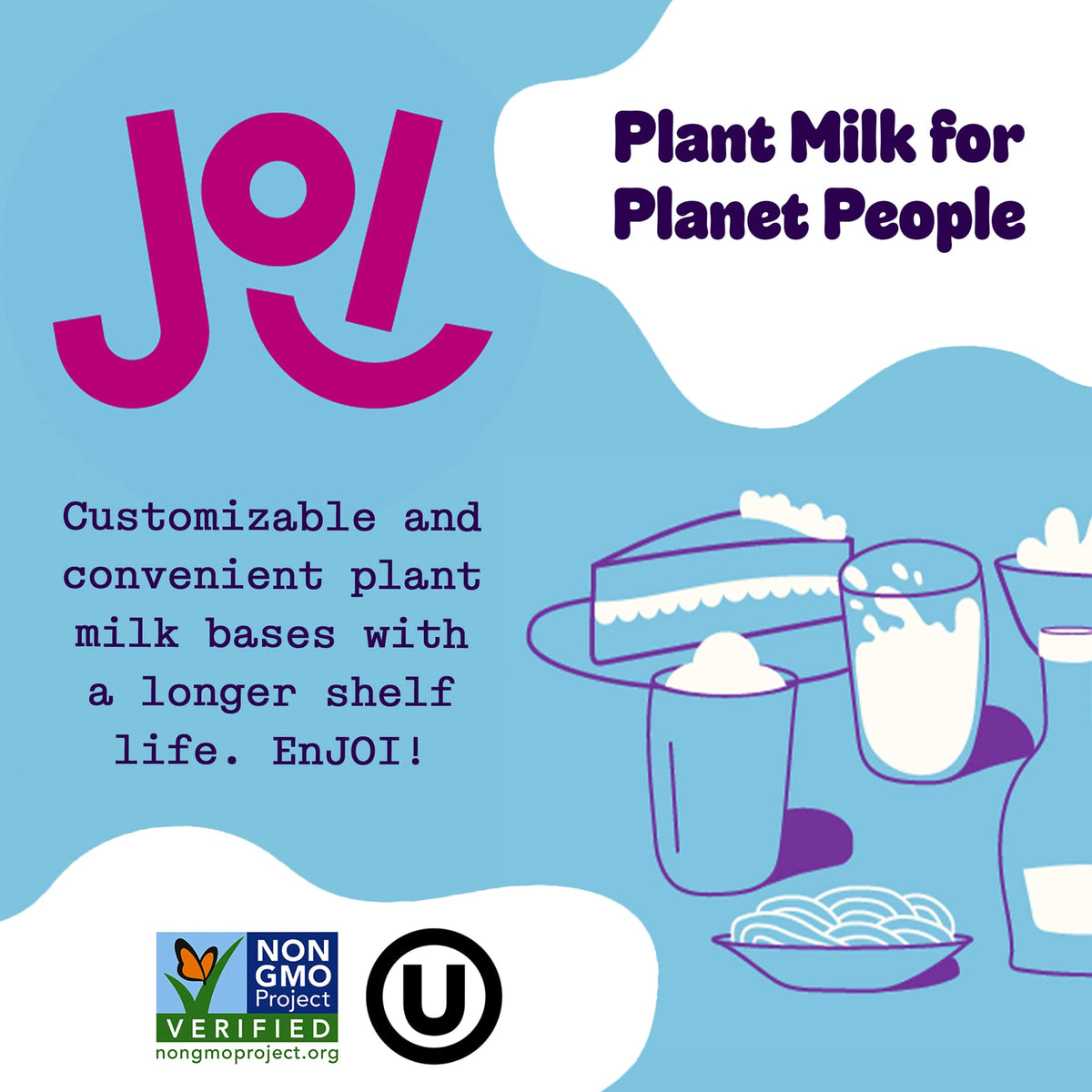 JOI Almond Milk Base packaging closeup shows sustainable glass jar