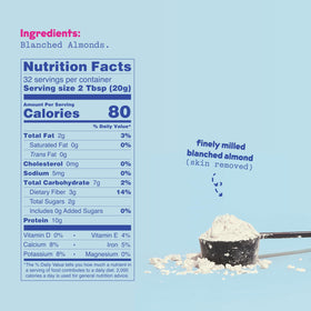 JOI almond milk powder ingredients list includes almonds and vitamins.
