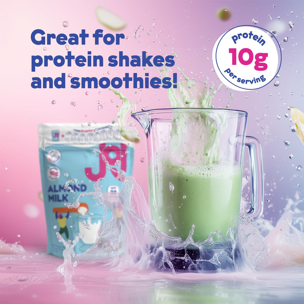 JOI almond milk powder added to a smoothie bowl for creaminess.