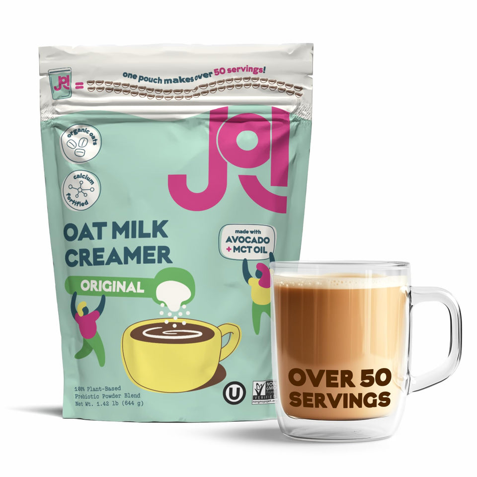 JOI Instant Oat Milk Creamer pouch front view, showcasing packaging and convenience.