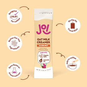 Concentrate bottle of JOI hazelnut creamer ideal for travel use.