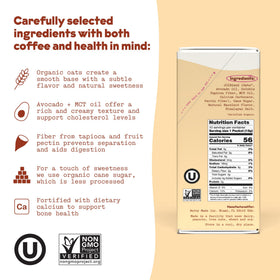 JOI hazelnut creamer ingredients highlight plant-based oats and oils.