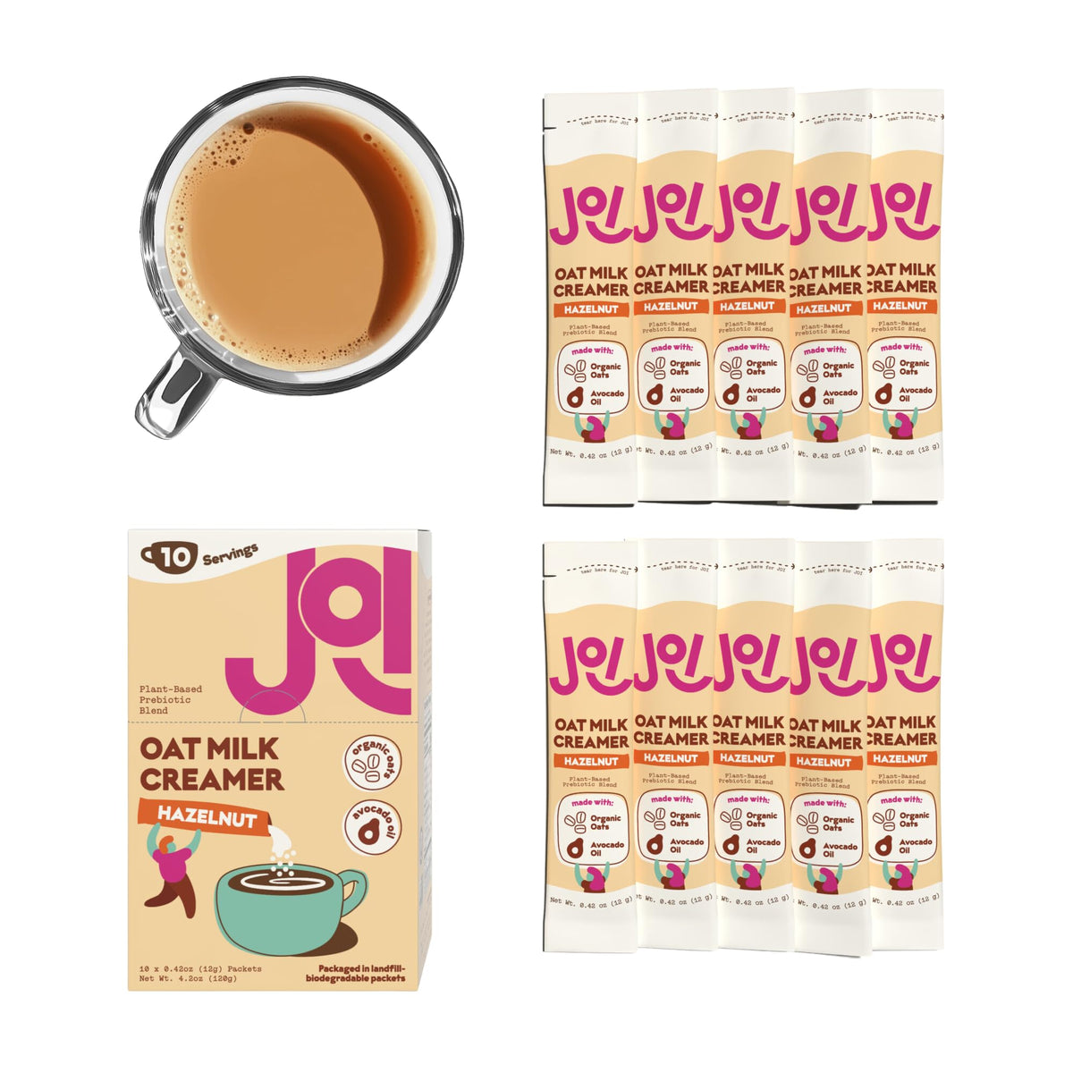 Pour JOI hazelnut creamer into coffee for a creamy, dairy-free cup.