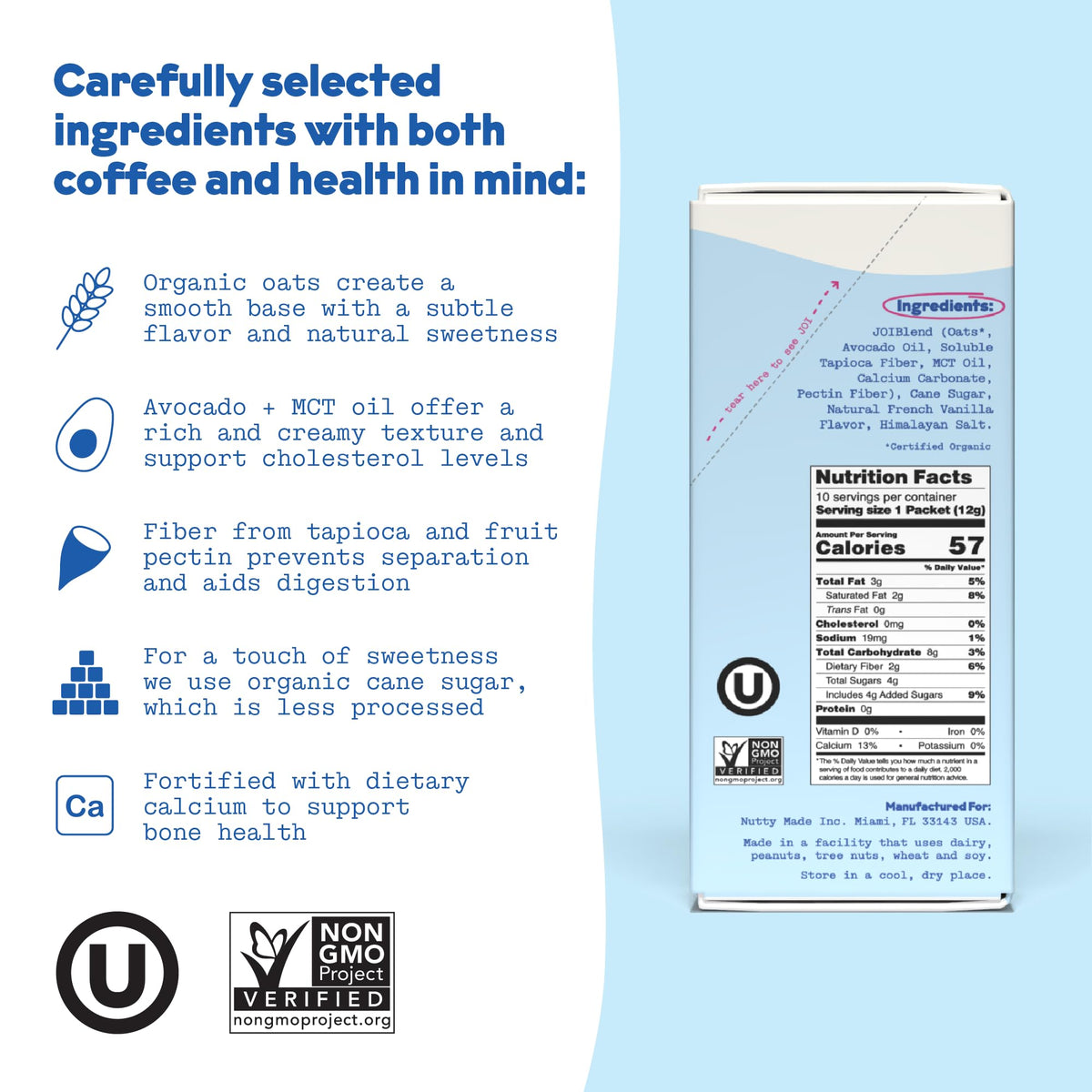 JOI creamer being poured into a cup of coffee for creamy texture.