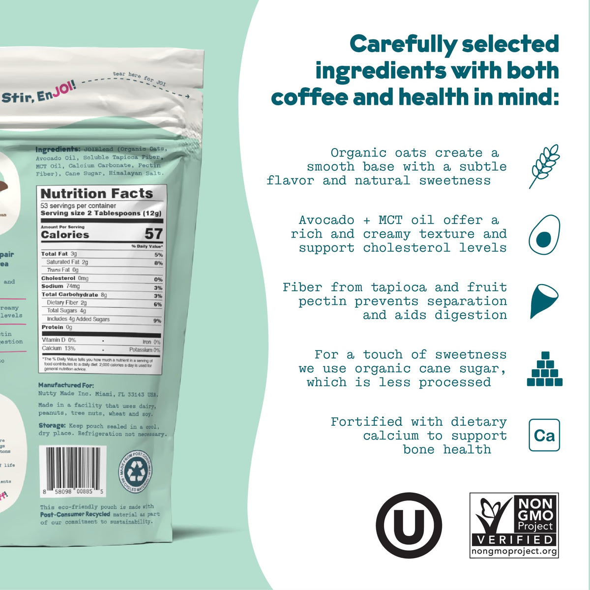 JOI oat milk creamer cup with velvety foam demonstrates barista-worthy texture.