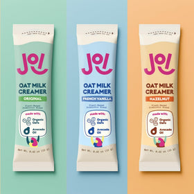 Close-up of JOI creamer ingredients: whole-food oats and plant oils