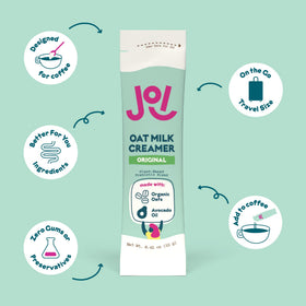 Pour JOI oat milk creamer into coffee for a dairy-free silky texture