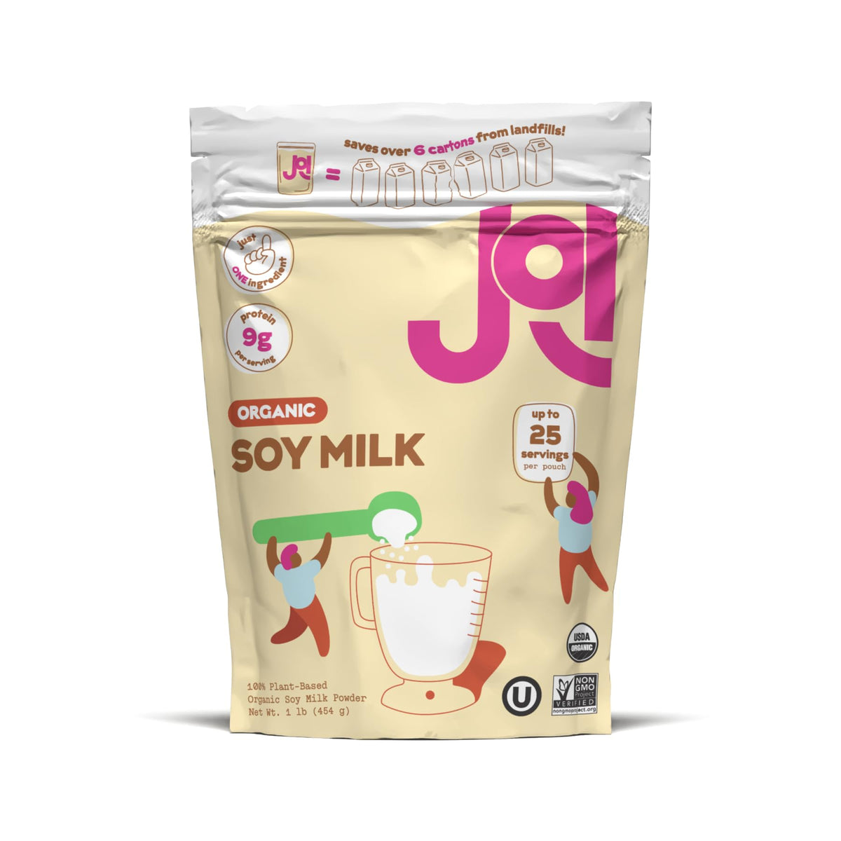 JOI Organic Soy Milk Powder package shows a shelf-stable, protein-rich dairy-free option.