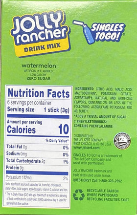 Jolly Rancher drink mix box with six packets per box for convenience