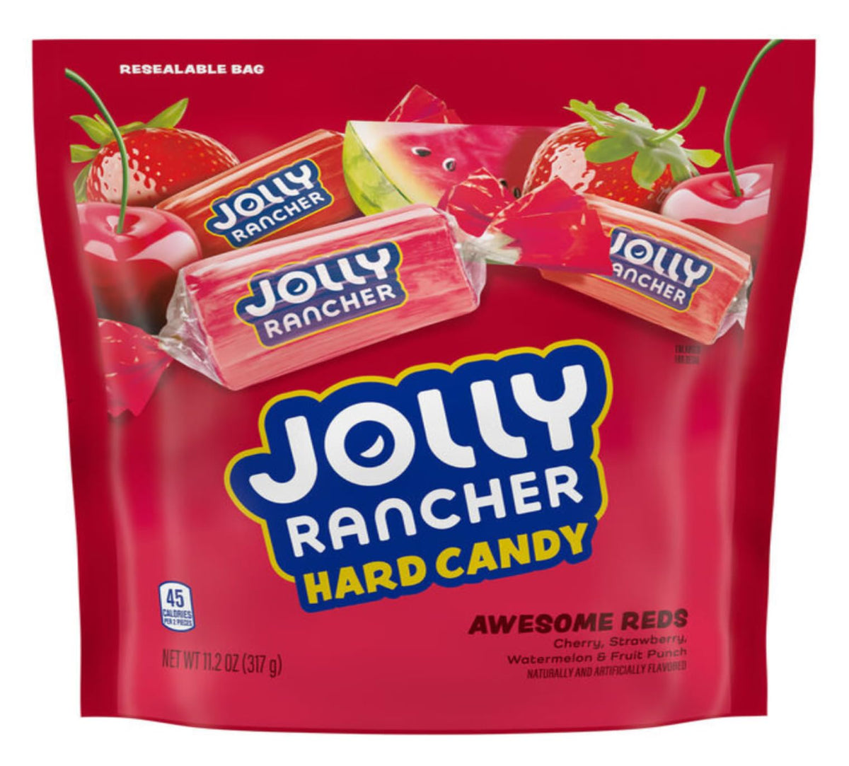 Close-up of Jolly Rancher Awesome Reds assorted flavors for flavor variety.