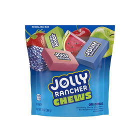 Jolly Rancher Fruit Chews back bag view, reseal preserves freshness.