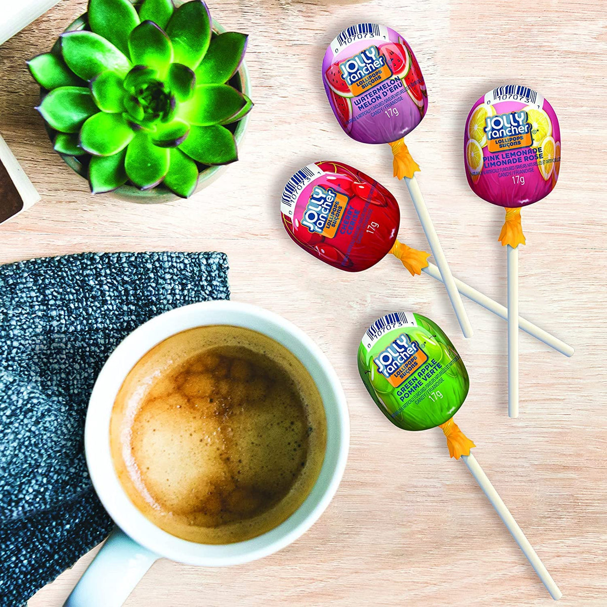 Jolly Rancher lollipops wrapper closeup shows colorful indulgence