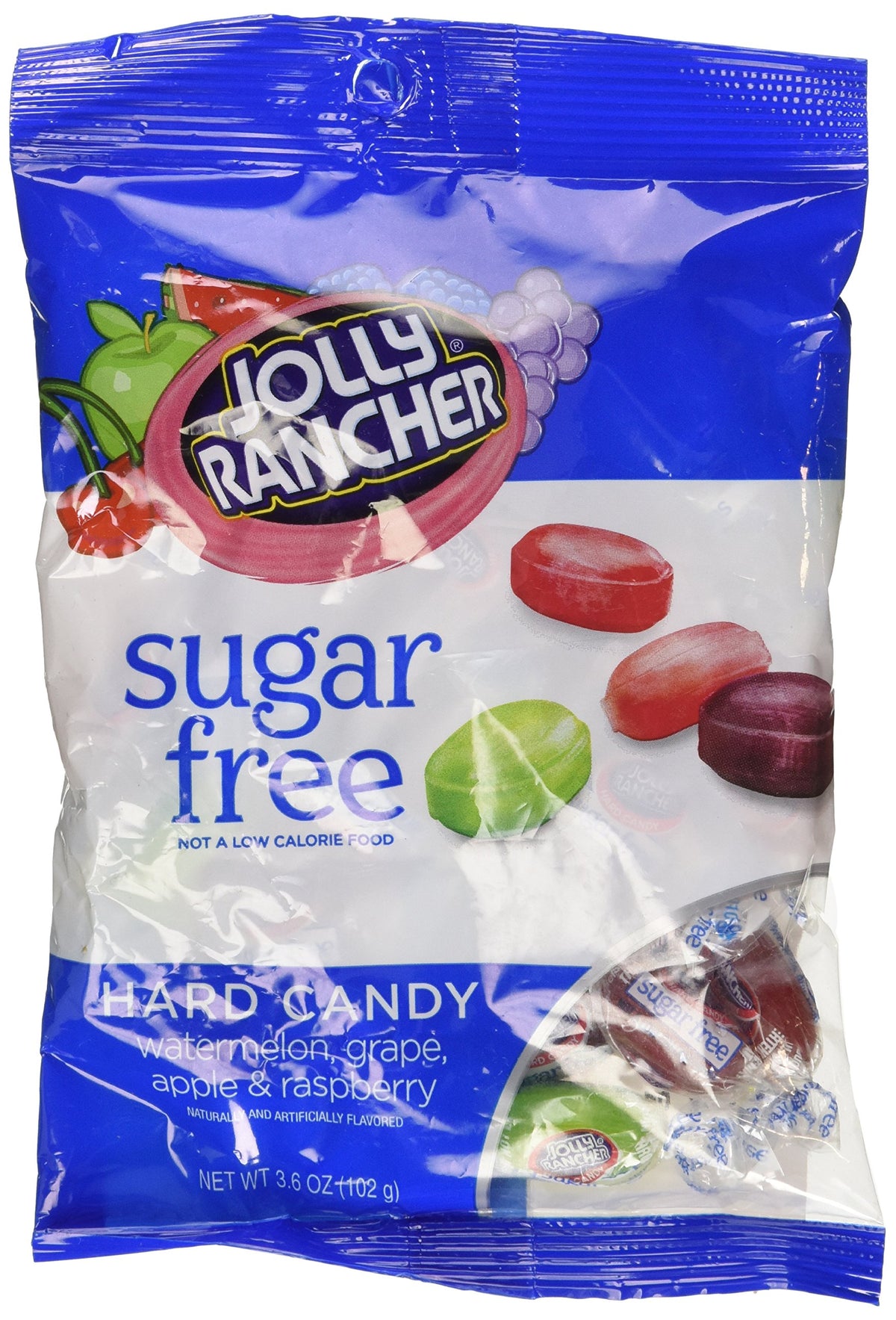 Jolly Rancher Sugar Free Hard Candy bag showcases bright fruit flavor for sugar-free snacking