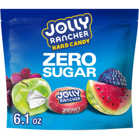 Jolly Rancher Zero Sugar bag front view showing assorted fruit flavors for a sugar-free treat.