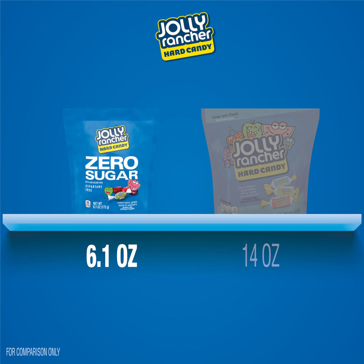 Jolly Rancher Zero Sugar bag on a shelf, ideal for family gatherings and celebrations.
