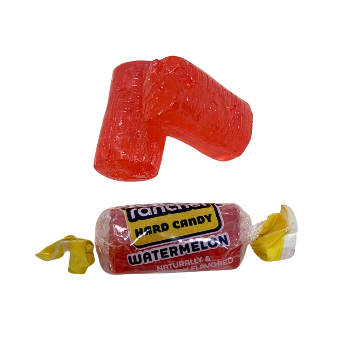 Watermelon Jolly Ranchers candy pieces close-up showing glossy coating