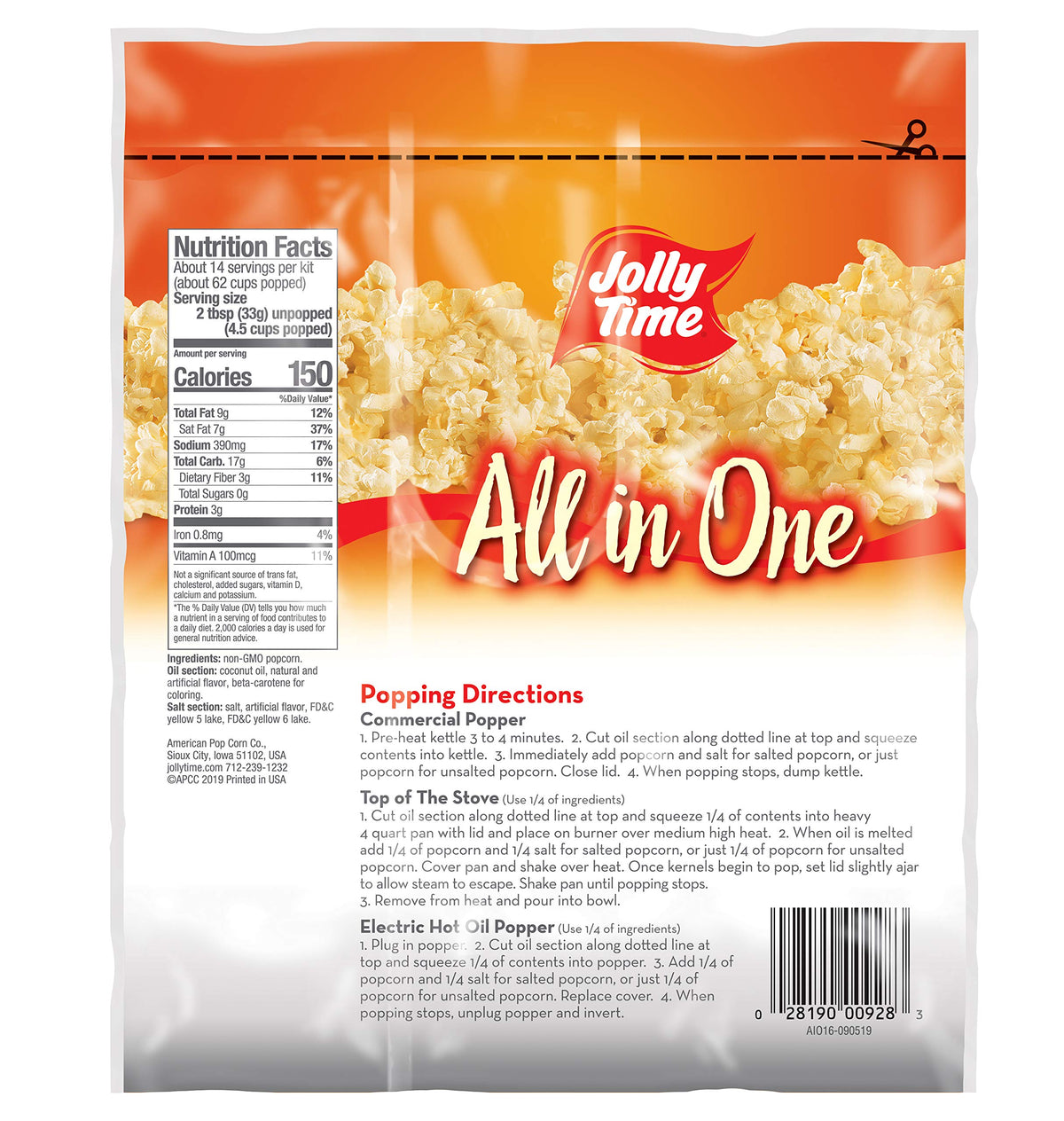 Jolly Time All-in-One kit coconut oil for smooth, flavorful pops.