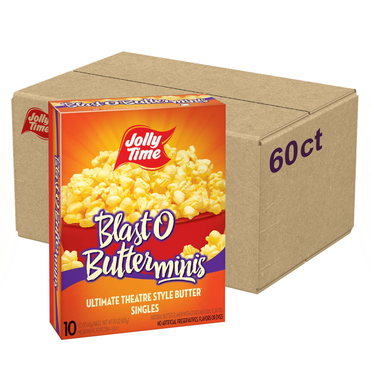 Jolly Time Blast O Butter mini bag packaging for easy movie-night snacking at home