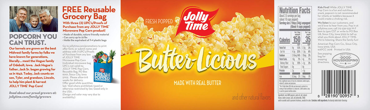 Jolly Time Butter-Licious bag pour captures fresh buttery aroma ready to pop