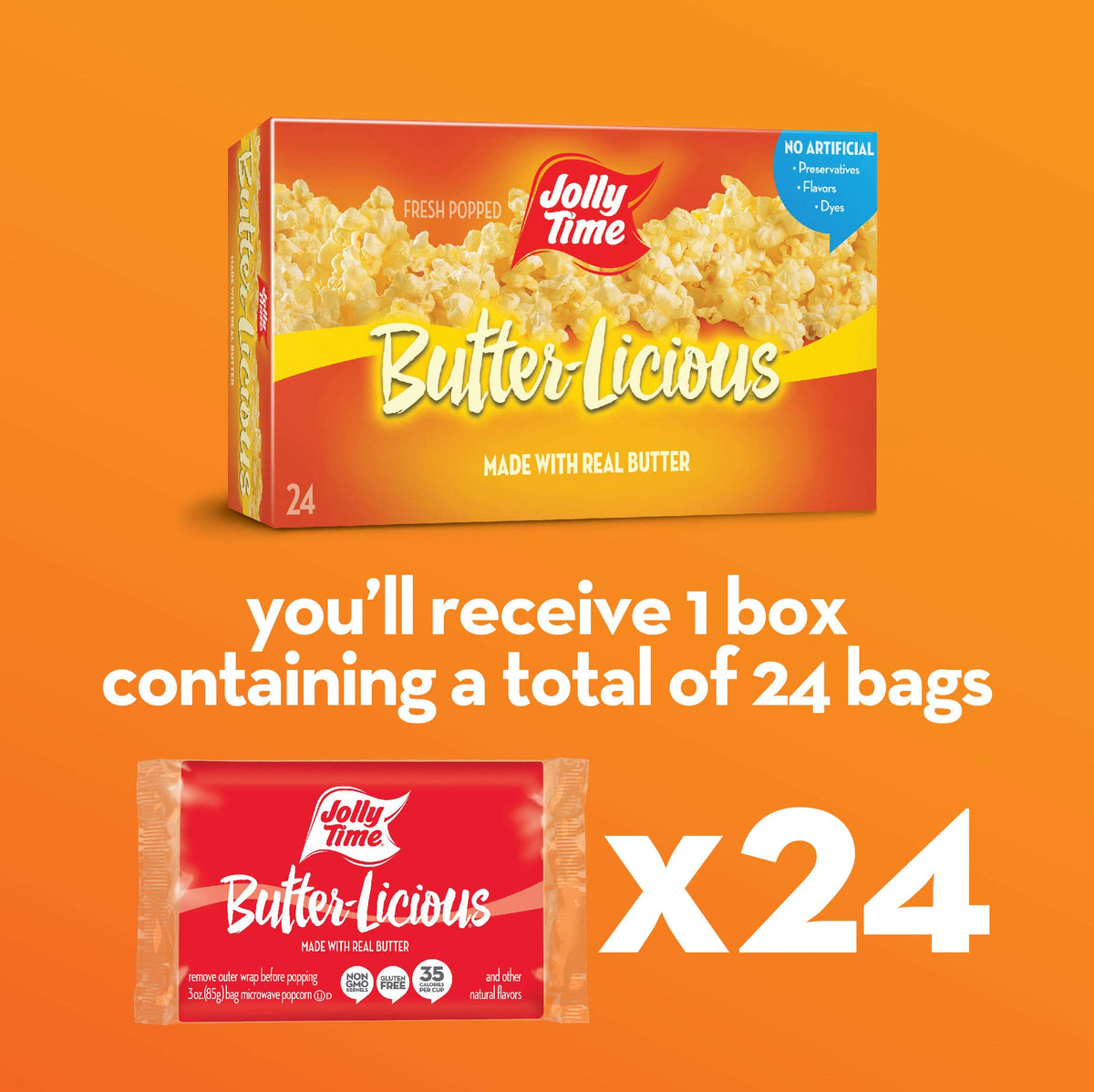 Jolly Time Butter-Licious popped corn cups showcase a high-fiber, crowd-pleasing snack