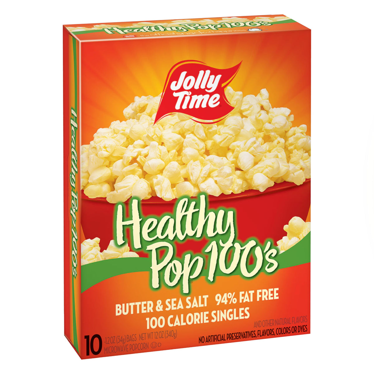 Jolly Time Healthy Pop butter mini-bags on shelf for on-the-go snacking.