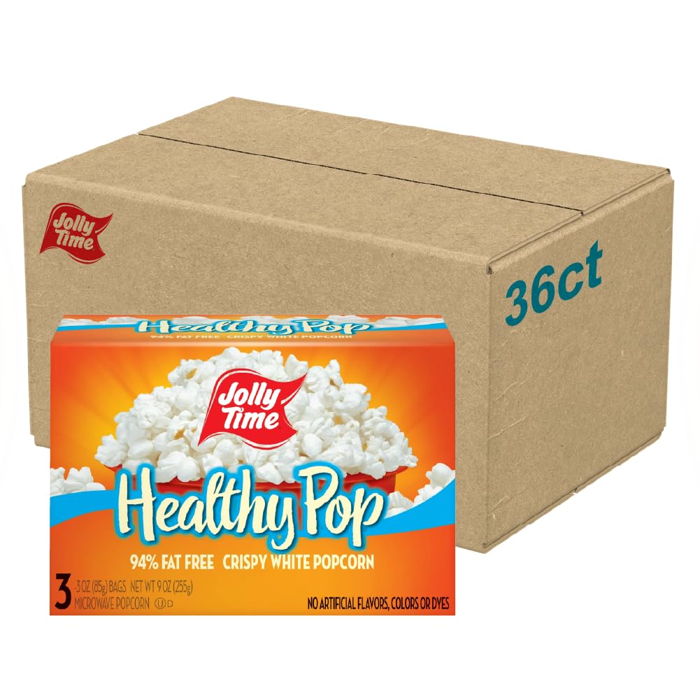 Jolly Time Healthy Pop Crispy White bag closeup for a light, satisfying snack.