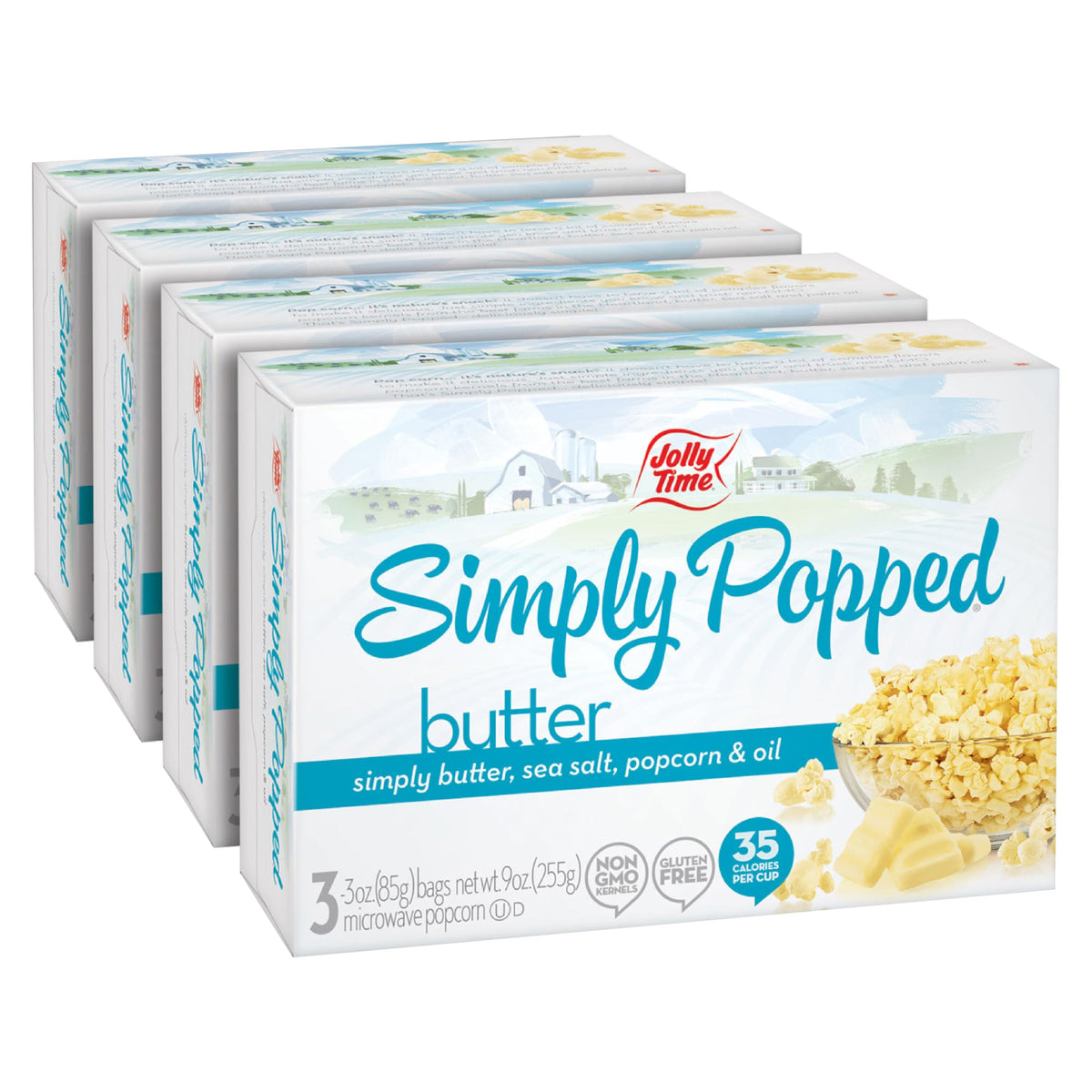 Jolly Time Simply Popped Butter boxes ready for sharing at home