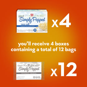 Jolly Time Simply Popped Sea Salt bag close-up, emphasizing 3 simple ingredients and natural flavor.