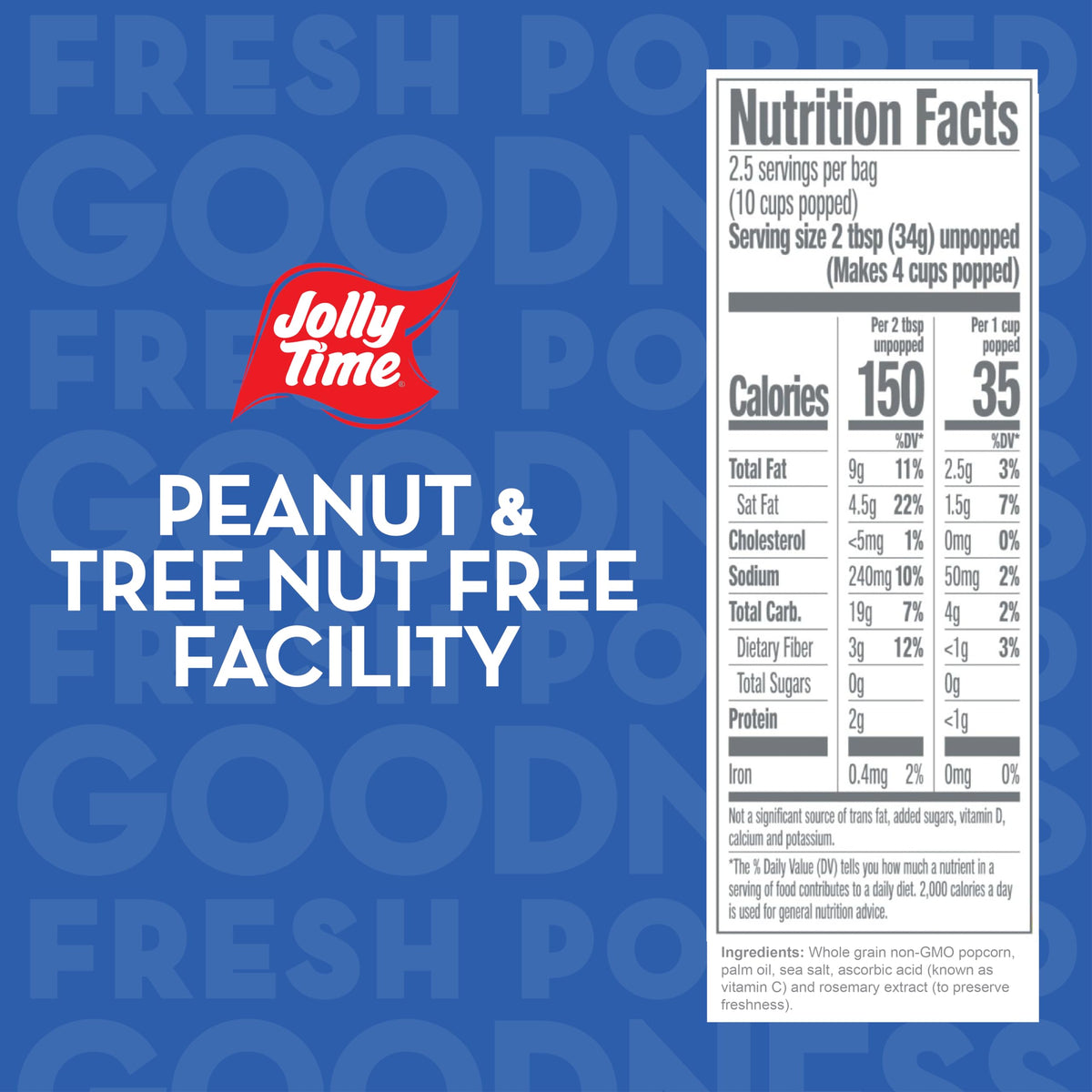 Jolly Time Simply Popped Sea Salt bags inside carton, highlighting convenient sharing size.