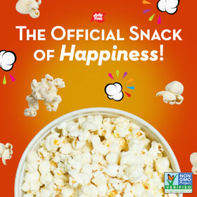 Jolly Time Simply Popped Sea Salt bag with nutrition highlights: 0 sugar, 35 calories per cup.