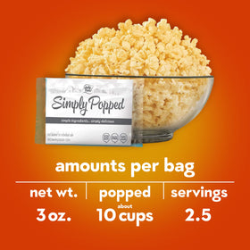 Jolly Time Simply Popped Sea Salt serving cup with 11 cups of popped popcorn, great for family snacking.