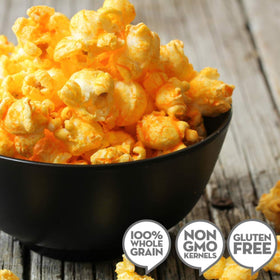 Jolly Time The Big Cheez close-up kernel with creamy nacho flavor.