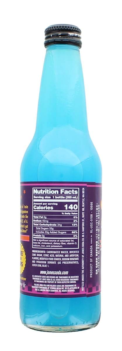 Jones Soda Fallout Nuka-Cola Quantum Berry bottle side angle, display-worthy design for collectors.